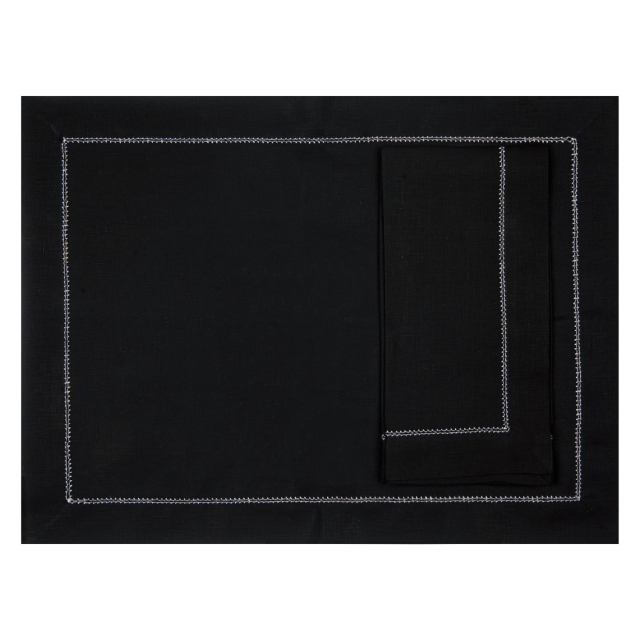 Black Linen Placemat with White Hemstitch