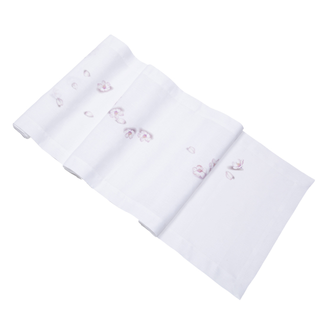 Blossom White Pink Floral Linen Table Runner 