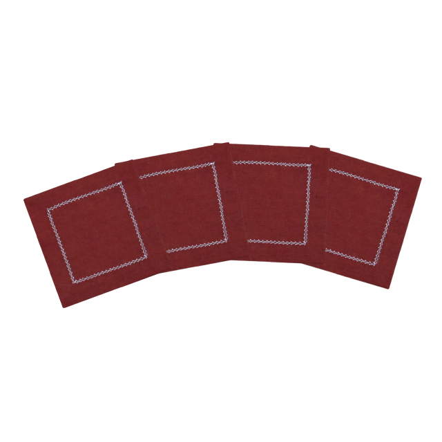 Burgundy red hemstitched linen cocktail napkin