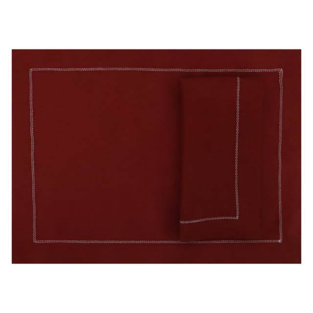 Burgundy red hemstitched linen placemat placesetting