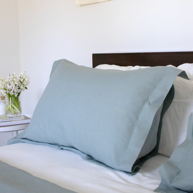 Celadon green linen pillow sham