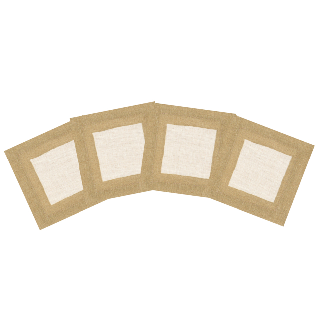 Natural Linen Cocktail Napkin with Gold Border