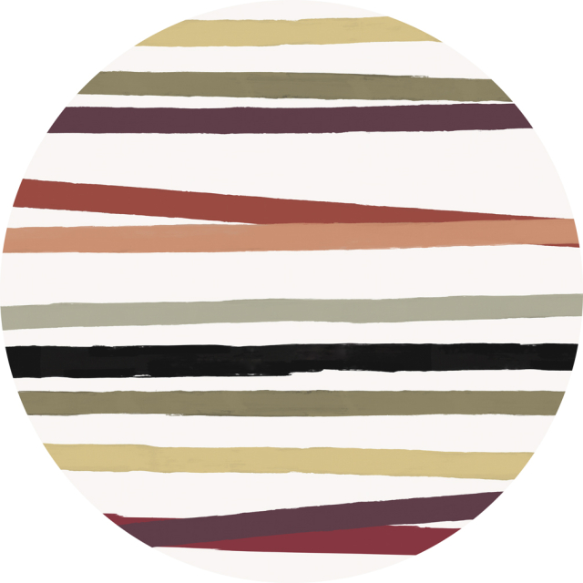 Round multicolor striped linen tablecloth
