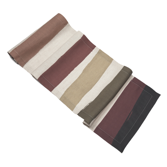 Red Green Stripe Natural Linen Tablecloth