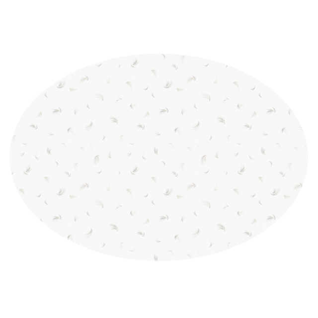 White linen oval tablecloth feathers