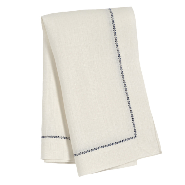 Ivory Napkin with Navy Blue Contrast Hemstitch