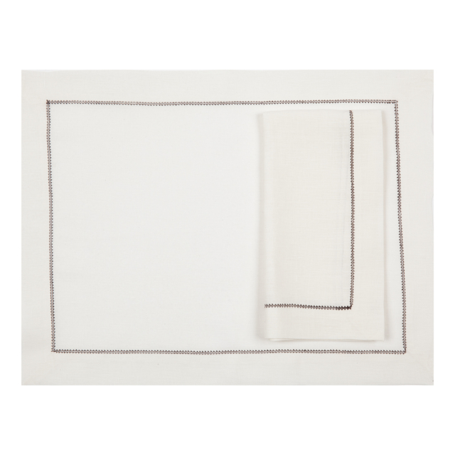 Ivory Placemat with Chocolate Contrast Hemstitch