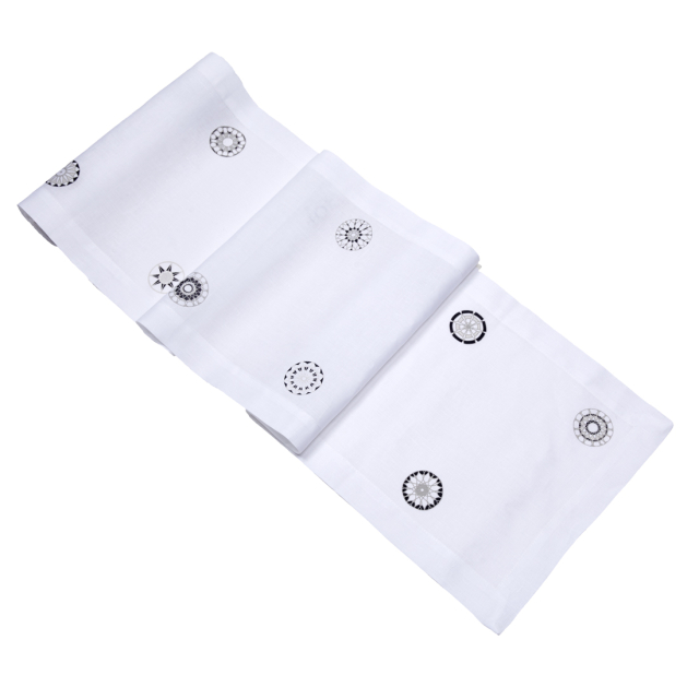 Modern Lace White and Grey Linen Table Runner