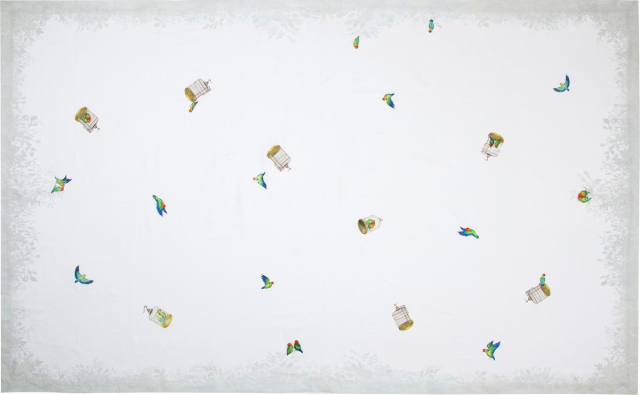 Love birds white linen tablecloth