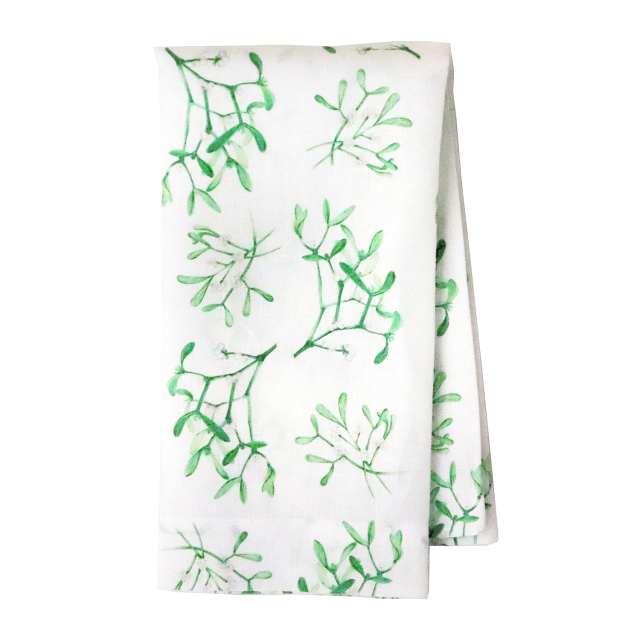 Christmas Linen Napkins Mistletoe Print