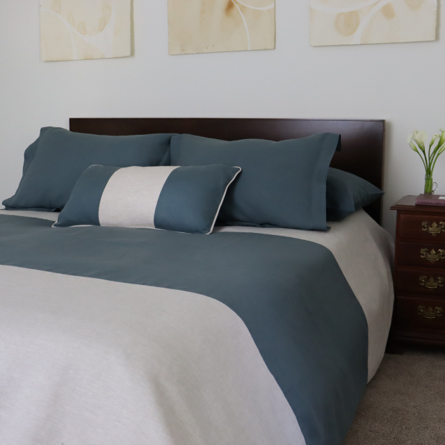 Natural and teal linen blanket bedspread throw