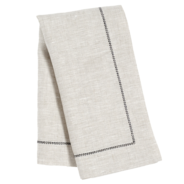 Natural Linen Napkin with Charcoal Contrast Hemstitch