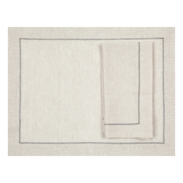 Natural Linen Placemat with Charcoal Contrast Hemstitch