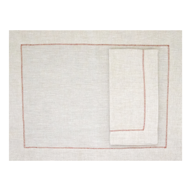 Natural linen hemstitched placemat terracotta trim 