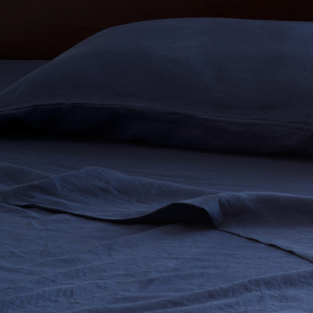 Navy Blue Indigo Pure Italian Linen Top Sheet