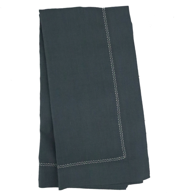 Petrol Dark Teal Green Linen Hemstitched Napkin