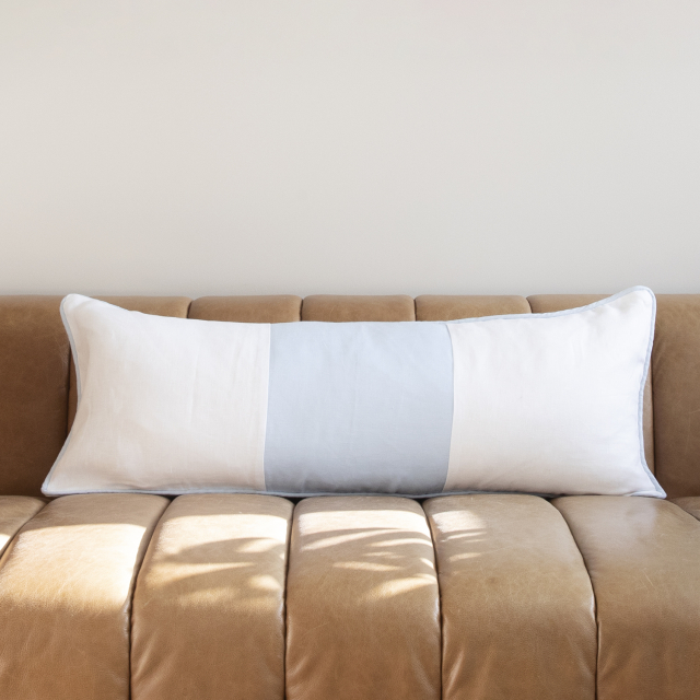Sky blue and white linen pillow cover sky blue piping