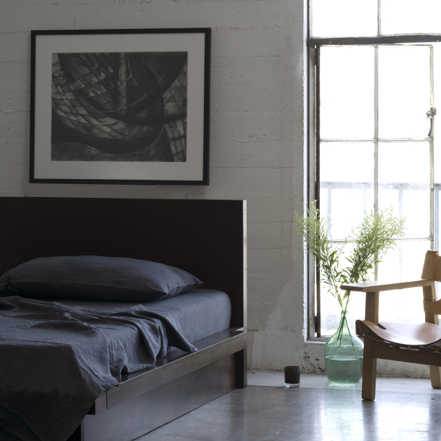 Huddleson dark grey linen sheets. Made in US from luxurious Italian linen.