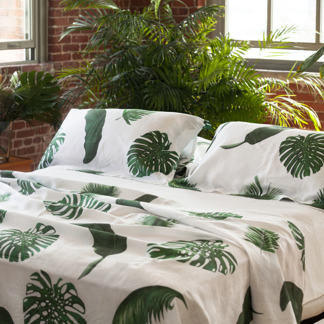 Tropical Leaves Linen Top Sheet
