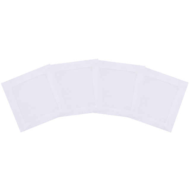 White Linen Hemstitched Cocktail Napkin