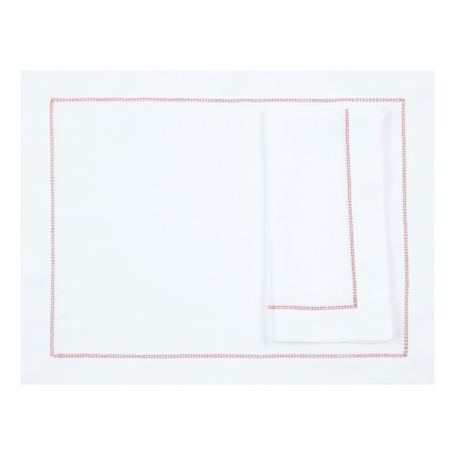 White Linen Placemat with Red Contrast Hemstitch