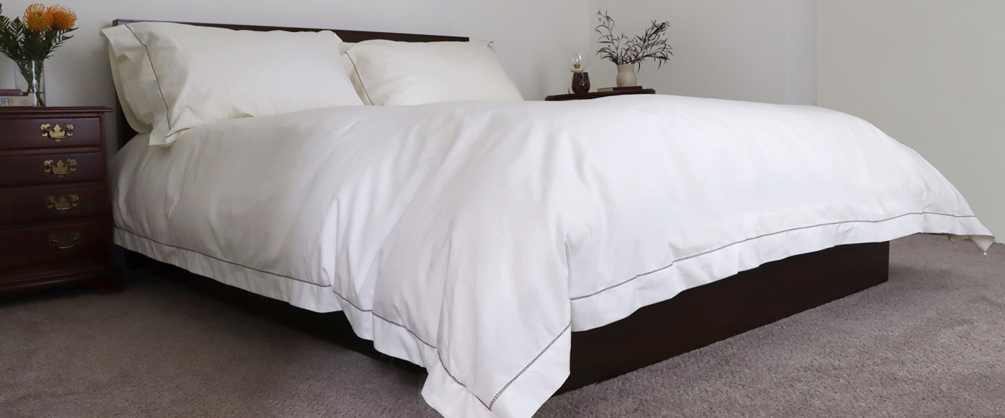 Ivory Hemstitched Chocolate Brown Duvet Cover