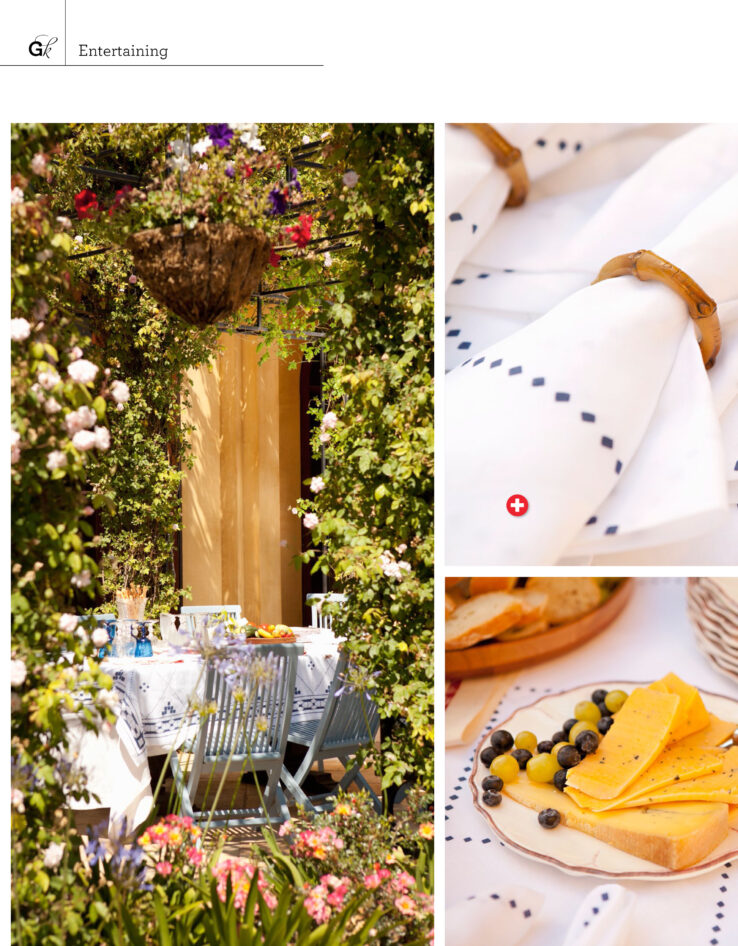 Outdoor entertaining blue and white table linens tablecloth napkin