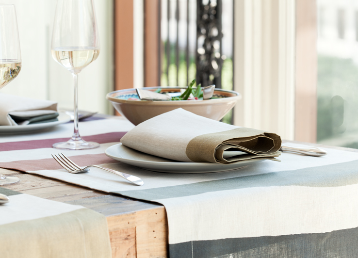 Natural Linen Napkin with Gold Border from Huddleson Linens