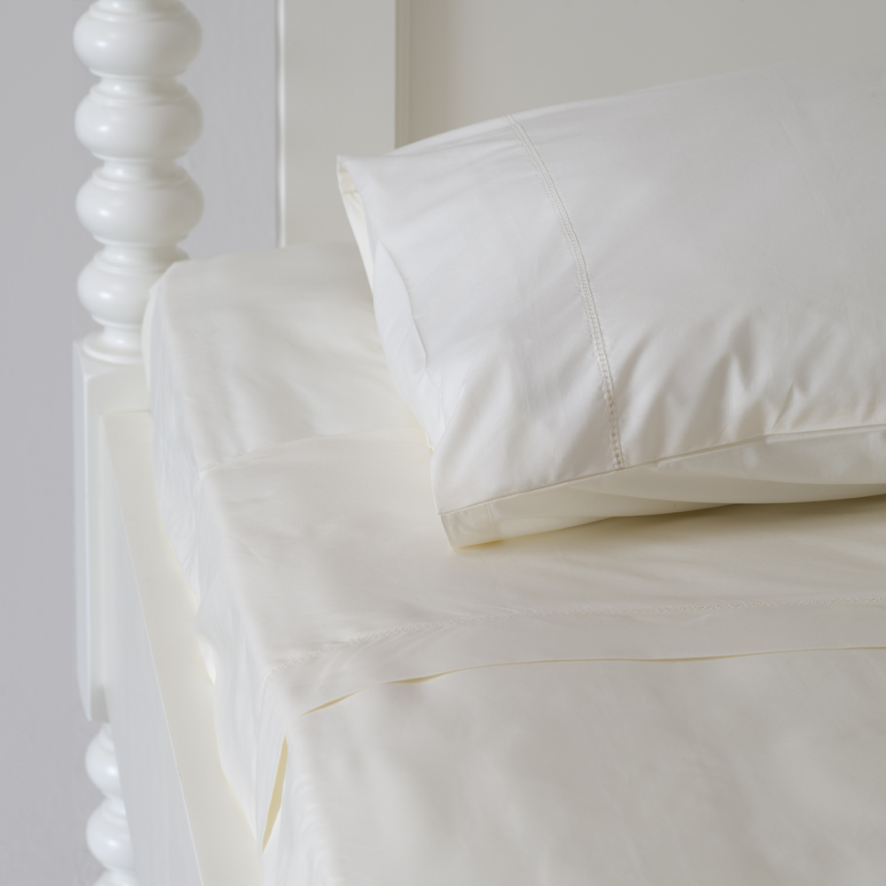 Ivory Linens 100 percent cotton 500 thread count made in Italy organic bedding hotel sheets pillowcases duvets shams bedrrom decor guest room cream percale hemstitch 