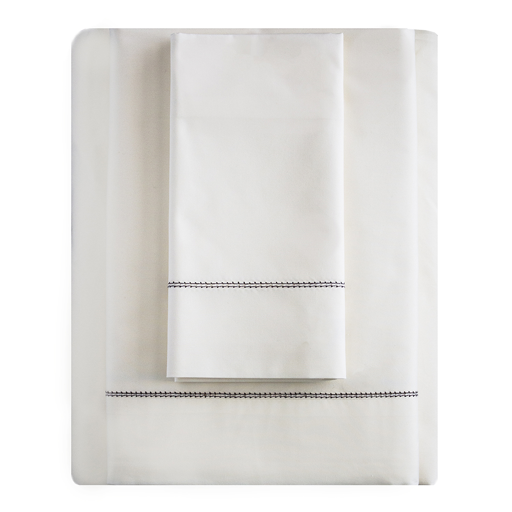 Ivory Linens 100 percent cotton 500 thread count made in Italy organic bedding hotel sheets pillowcases duvets shams bedrrom decor guest room cream percale chocolate hemstitch 