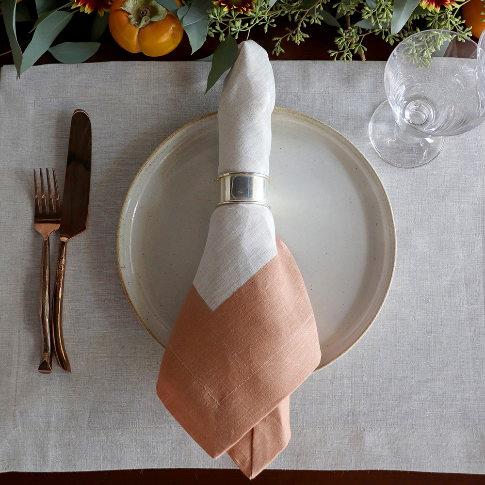 Cinta Terracotta Persimmon Orange Natural Linen Napkin and Placemat