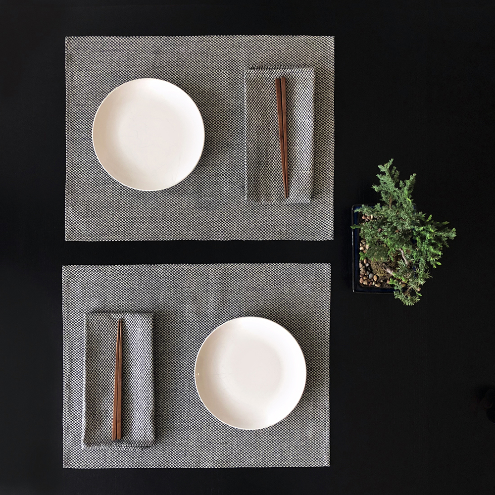 Shibori indigo Japanese cotton placemat and napkin navy blue and white 