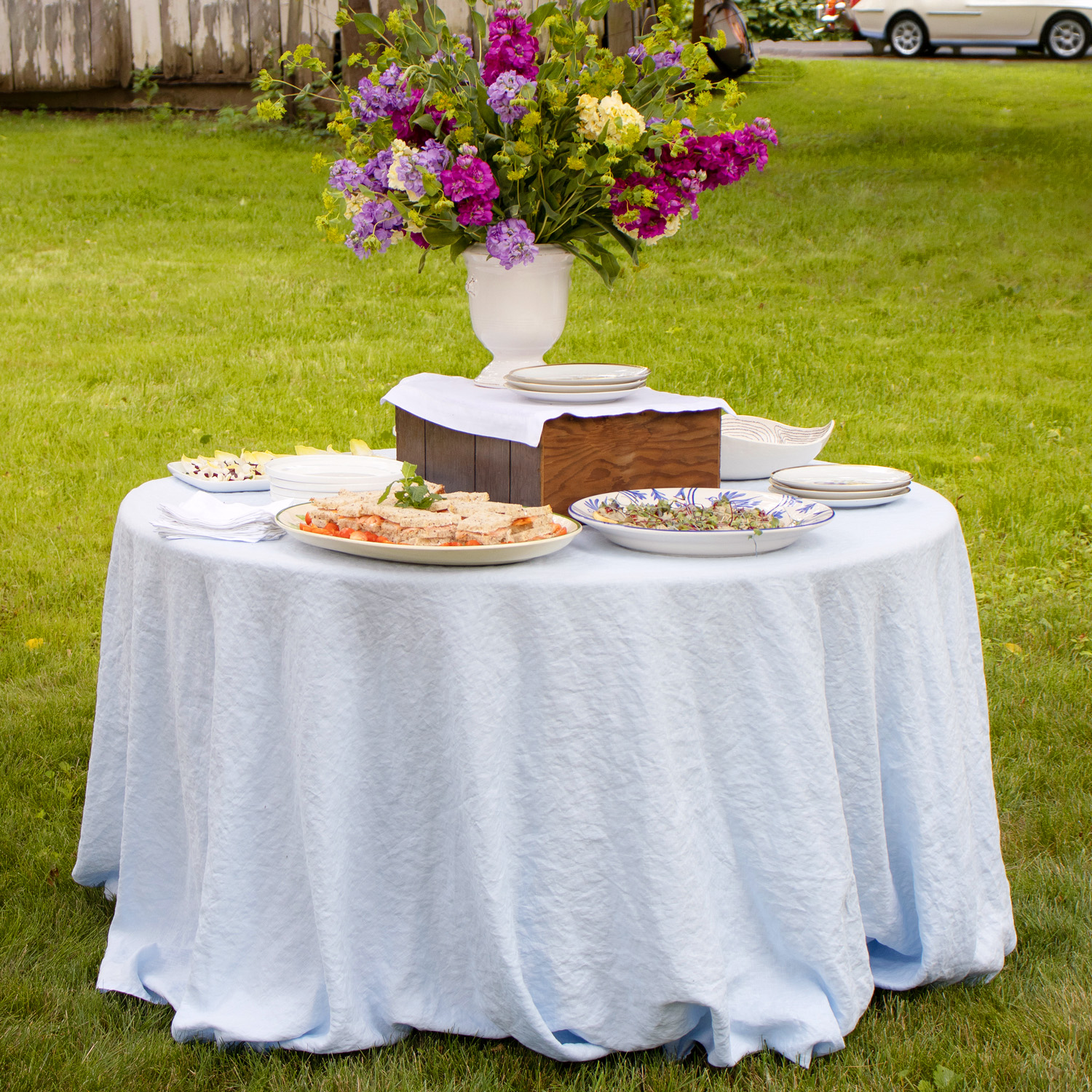 Sky Blue Linen Floor Length Tablecloth Round 108 120