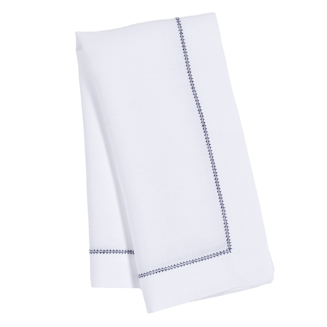 White Linen napkin navy blue trim hemstitch 
