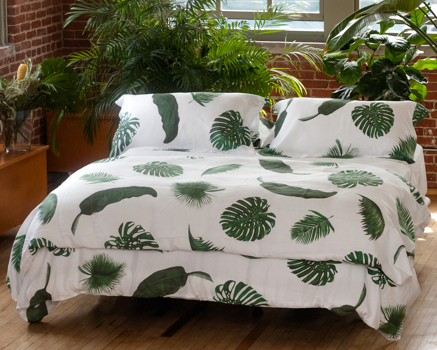 Tropical Linen Duvet Cover Monstera Palm Print 