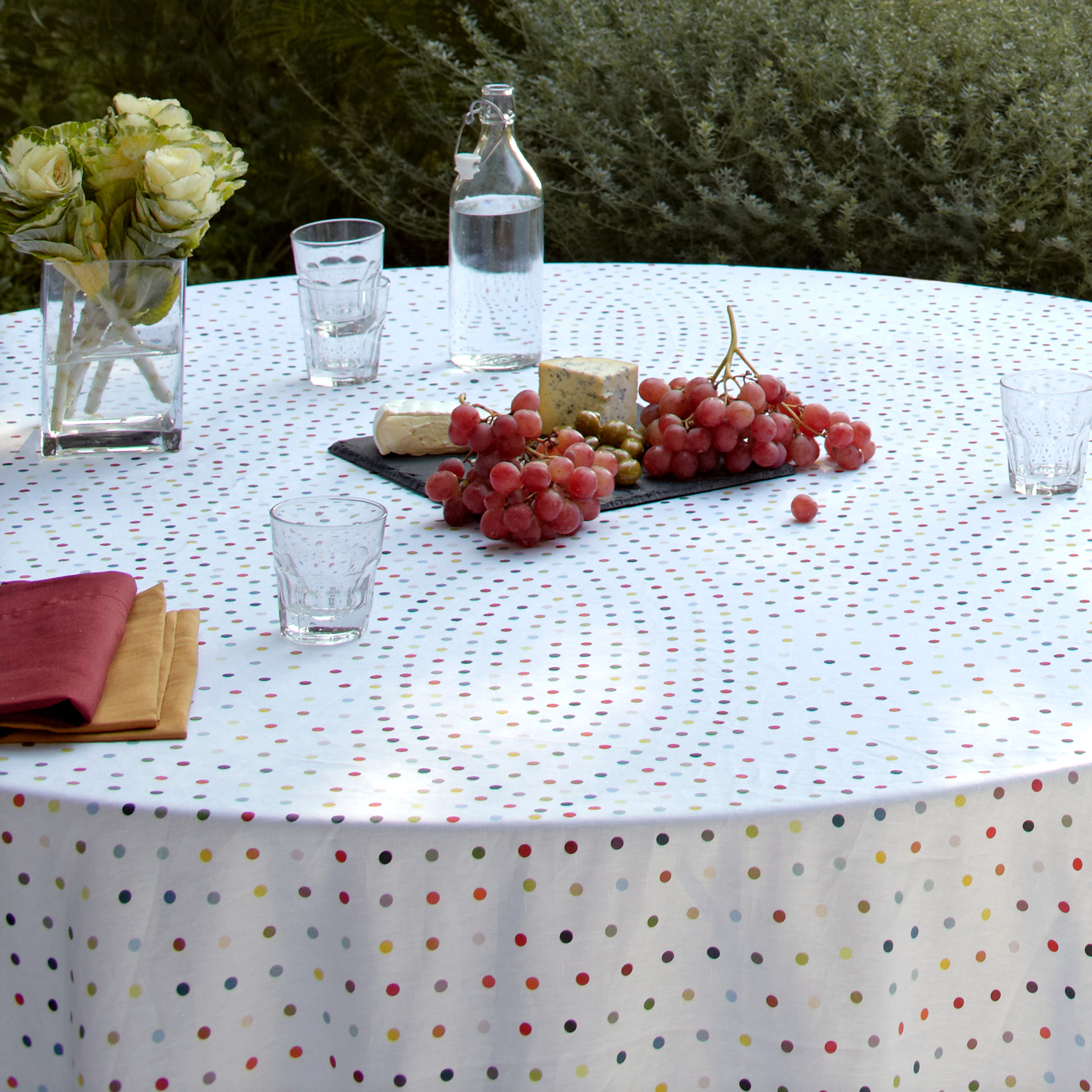 Polka Dot Linen Round Tablecloth