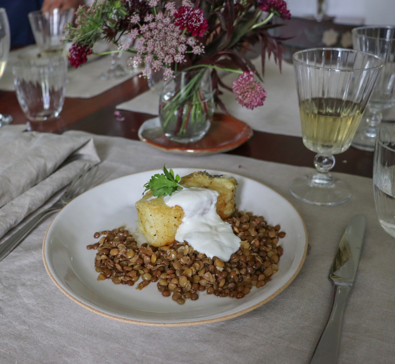 Easy dinner party curry cod and lentils