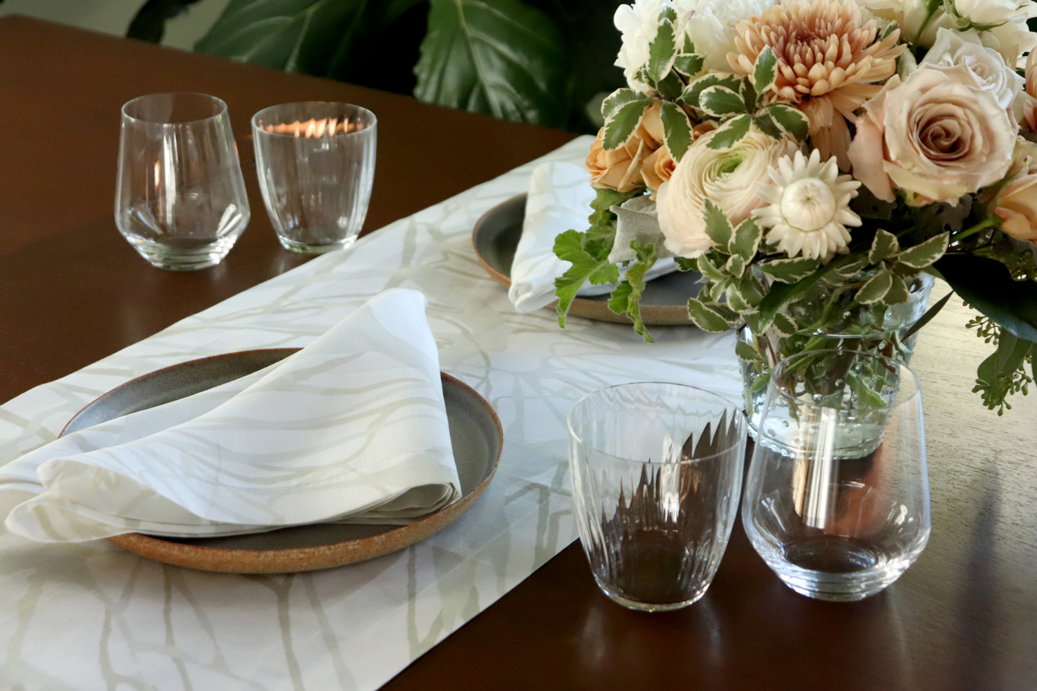 Gold silver white linen table runner