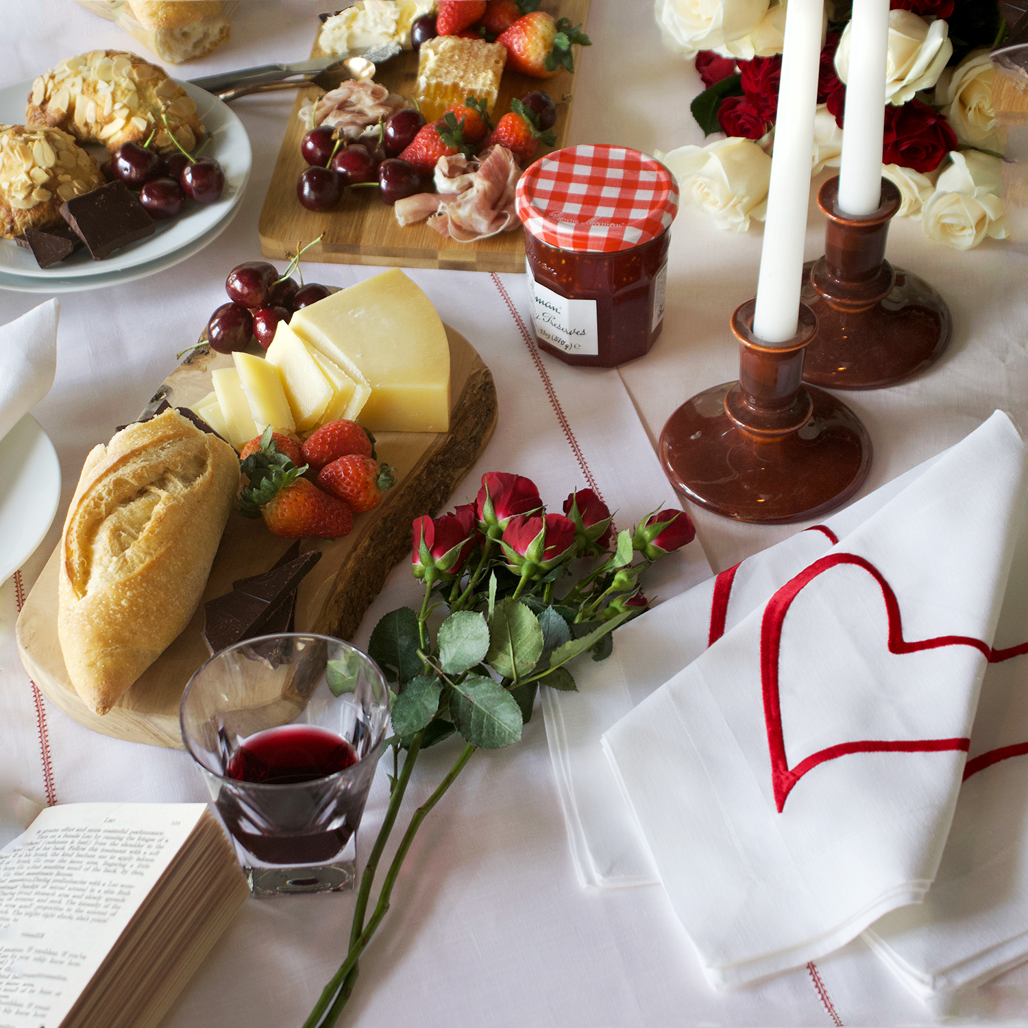 Love heart embroidered linen napkin